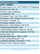 Dell H60MC Pro 16 PC16250 16" Notebook - Intel Core Ultra 7 - Platinum Silver