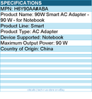 HP H6Y90AA#ABA 90W Smart AC Adapter - 90 W - for Notebook