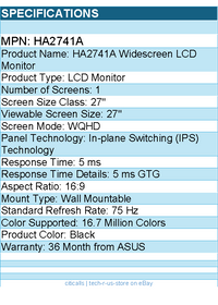 ASUS HA2741A 27" Class WQHD LCD Monitor - 16:9 - 2560 x 1440 - Black