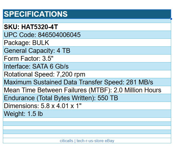 Synology HAT5320-4T 4TB 3.5" SATA 6Gb/s 7200rpm Enterprise HDD Hard Drive BULK