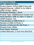 StarTech HB30C3A1GEA 3 Port USB C Hub with Gigabit Ethernet - USB-C to 3x USB-A