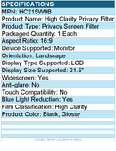 3M HC215W9B High Clarity Privacy Filter for 21.5in Monitor, 16:9