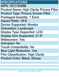 3M HC215W9B High Clarity Privacy Filter for 21.5in Monitor, 16:9