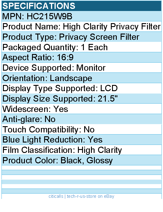 3M HC215W9B High Clarity Privacy Filter for 21.5in Monitor, 16:9