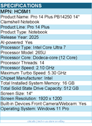 Dell HC6M1 Pro 14 Plus PB14250 14" Clamshell Notebook - Intel Core Ultra 7