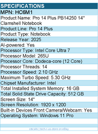 Dell HC6M1 Pro 14 Plus PB14250 14" Clamshell Notebook - Intel Core Ultra 7