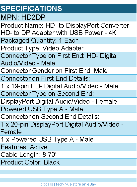 StarTech HD2DP Video to DisplayPort Adapter - 4K 30Hz - Black