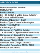 StarTech HDDVIMF8IN 8in Video to DVI-D Video Cable Adapter F/M Retail