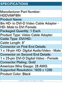StarTech HDDVIMF8IN 8in Video to DVI-D Video Cable Adapter F/M Retail