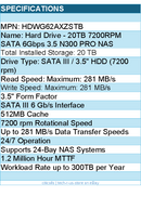 Toshiba HDWG62AXZSTB Hard Drive - 20TB 7200RPM SATA 6Gbps 3.5 N300 PRO NAS