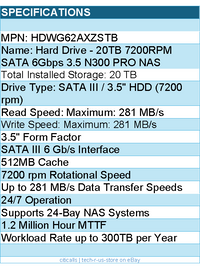 Toshiba HDWG62AXZSTB Hard Drive - 20TB 7200RPM SATA 6Gbps 3.5 N300 PRO NAS