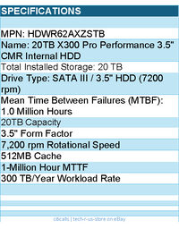 Toshiba HDWR62AXZSTB Hard Drive - 20TB 7200 RPM SATA 6Gbps 3.5 X300 PRO