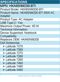 BTI HKA65NM200-BTI 65W TYPE-C AC ADAPTER for Dell Latitude Notebook