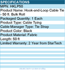 StarTech HKLP50 Hook-and-Loop Cable Management Tie - Fabric - Black
