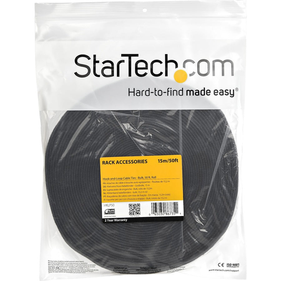StarTech HKLP50 Hook-and-Loop Cable Management Tie - Fabric - Black