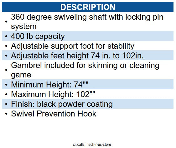 HME Products HME-HH HME Hitch Hoist 400lb-360deg