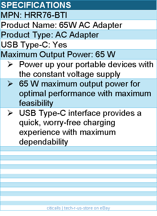 BTI HRR76-BTI TYPE-C AC ADAPTER - 65 W maximum output power - Black