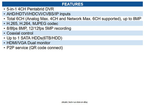 Hanwha HRX-434 HD+ Series 8MP 4-Channel Pentabrid DVR, 32Mbps, 2TB HDD, Black