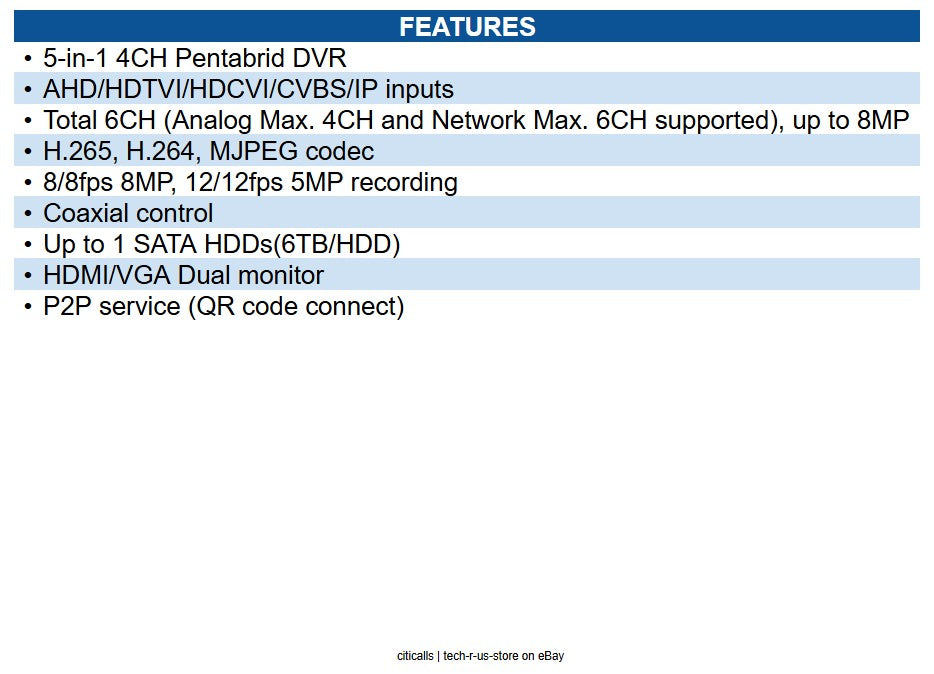 Hanwha HRX-434 HD+ Series 8MP 4-Channel Pentabrid DVR, 32Mbps, 2TB HDD, Black