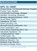 Cyber Acoustics HS-1500BT CA Essential Wireless Headset - Bluetooth