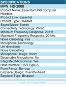 Cyber Acoustics HS-2000 Essential USB Computer Headset - Stereo - USB Type A