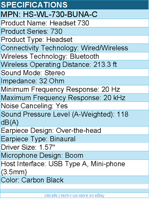 Cisco HS-WL-730-BUNA-C Headset 730 - Stereo - USB Type A, Mini-phone (3.5mm)