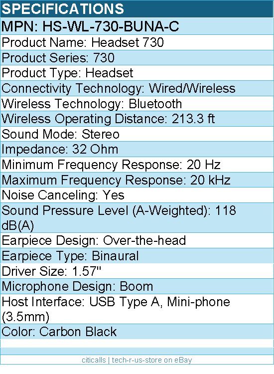 Cisco HS-WL-730-BUNA-C Headset 730 - Stereo - USB Type A, Mini-phone (3.5mm)