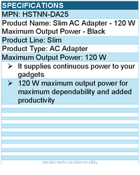 HPI HSTNN-DA25 Slim AC Adapter - 120 W Maximum Output Power - Black
