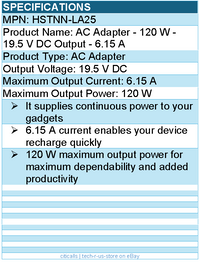 HPI HSTNN-LA25 AC Adapter - 120 W - 19.5 V DC Output - 6.15 A