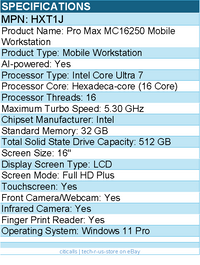 Dell HXT1J Pro Max MC16250 16" Touchscreen Mobile Workstation - Full HD Plus