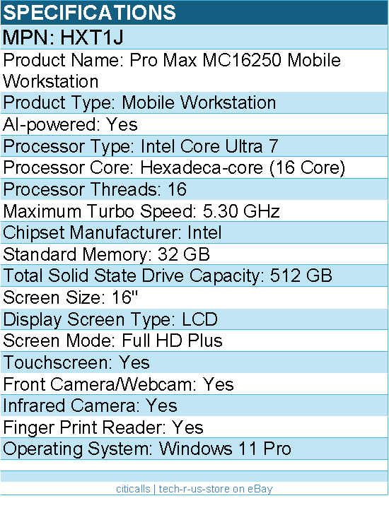 Dell HXT1J Pro Max MC16250 16" Touchscreen Mobile Workstation - Full HD Plus