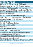 ASUS HYPER M.2 X16 CARD V2 PCIe 3.0 X4 Expansion Card V2 Supports 4 NVMe M.2