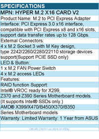 ASUS HYPER M.2 X16 CARD V2 PCIe 3.0 X4 Expansion Card V2 Supports 4 NVMe M.2