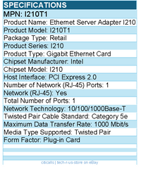 Intel I210T1 Ethernet Server Adapter I210-T1 - Single-port Gigabit Ethernet