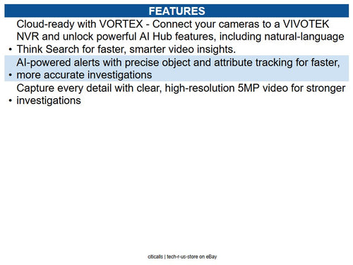 Vivotek IB9380-HTV-V2 5MP Outdoor Bullet AI Camera, 2.7-13.5mm Varifocal Lens