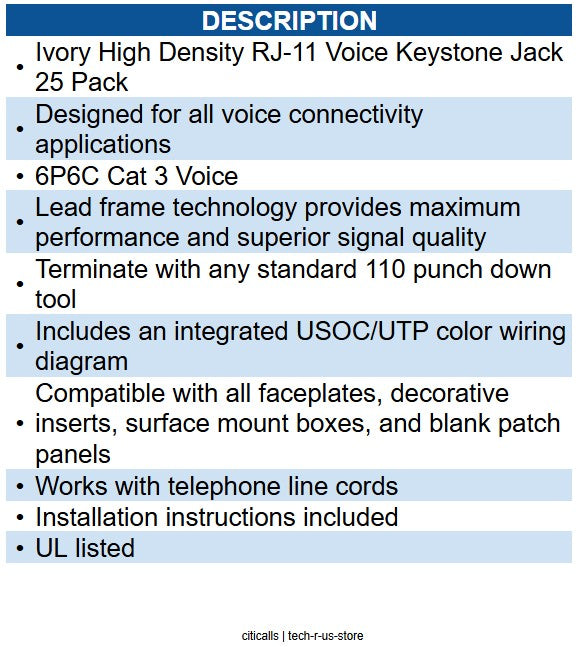 ICC ICC-IC1076FCIV MODULE- VOICE- RJ-11- HD- 25PK- IV