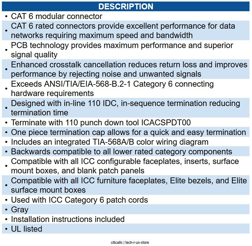ICC ICC-IC1078L6GY MODULE- CAT 6- EZ- GRAY