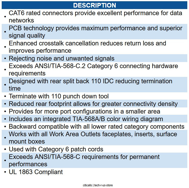 ICC ICC-IC107F6RBL MODULE- CAT 6- HD- 400 PK- No JackEZ- BL