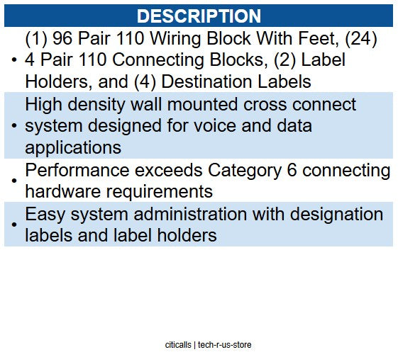 ICC ICC-IC110WK966 110 WIRING BLOCK W/FEET- 96 PAIR- CAT 6