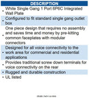 ICC ICC-IC630E60WH WALL PLATE- VOICE 6P6C- WHITE