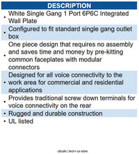ICC ICC-IC630E60WH WALL PLATE- VOICE 6P6C- WHITE