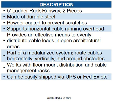 ICC ICC-ICCMSLSTV5 LADDER RACK- RUNWAY- 5FT- 2PK NO SPLICE