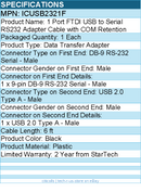 StarTech ICUSB2321F 1 Port FTDI USB to Serial RS232 Adapter Cable