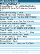 StarTech ICUSB232FTN 6ft (1.8m) 1-Port USB to Serial RS232 Adapter