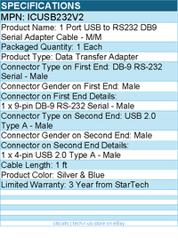 StarTech ICUSB232V2 17in (43cm) 1-Port USB to Serial Adapter Cable