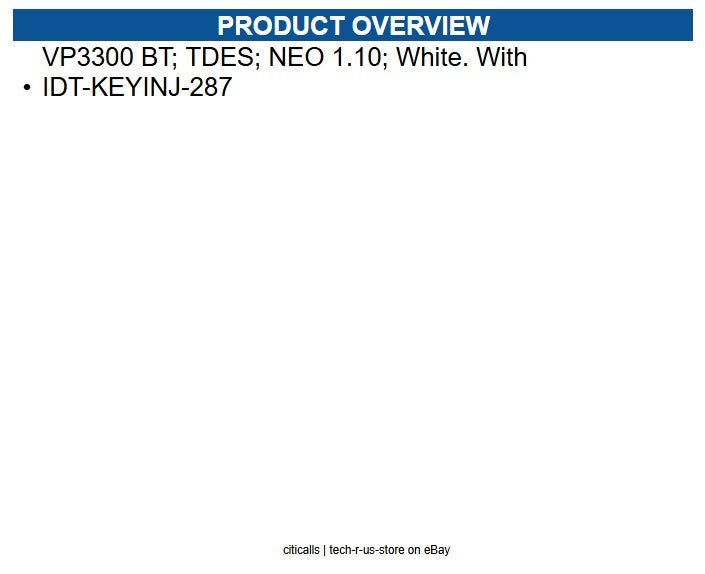 ID Tech IDMR_BT93133PW2 KEYINJ-287 VP3300 BT; TDES; NEO 1.10; White