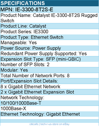 Cisco IE-3300-8T2S-E Catalyst IE-3300-8T2S Rugged Switch - Manageable