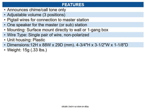 Aiphone IER-2 Chime Extension Speaker, for use with DB, JF, JK, JO, KB, or NEM