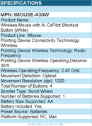 Adesso IMOUSE-A30W Wireless Mouse with AI CoPilot Shortcut Button (White)