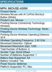 Adesso IMOUSE-A30W Wireless Mouse with AI CoPilot Shortcut Button (White)